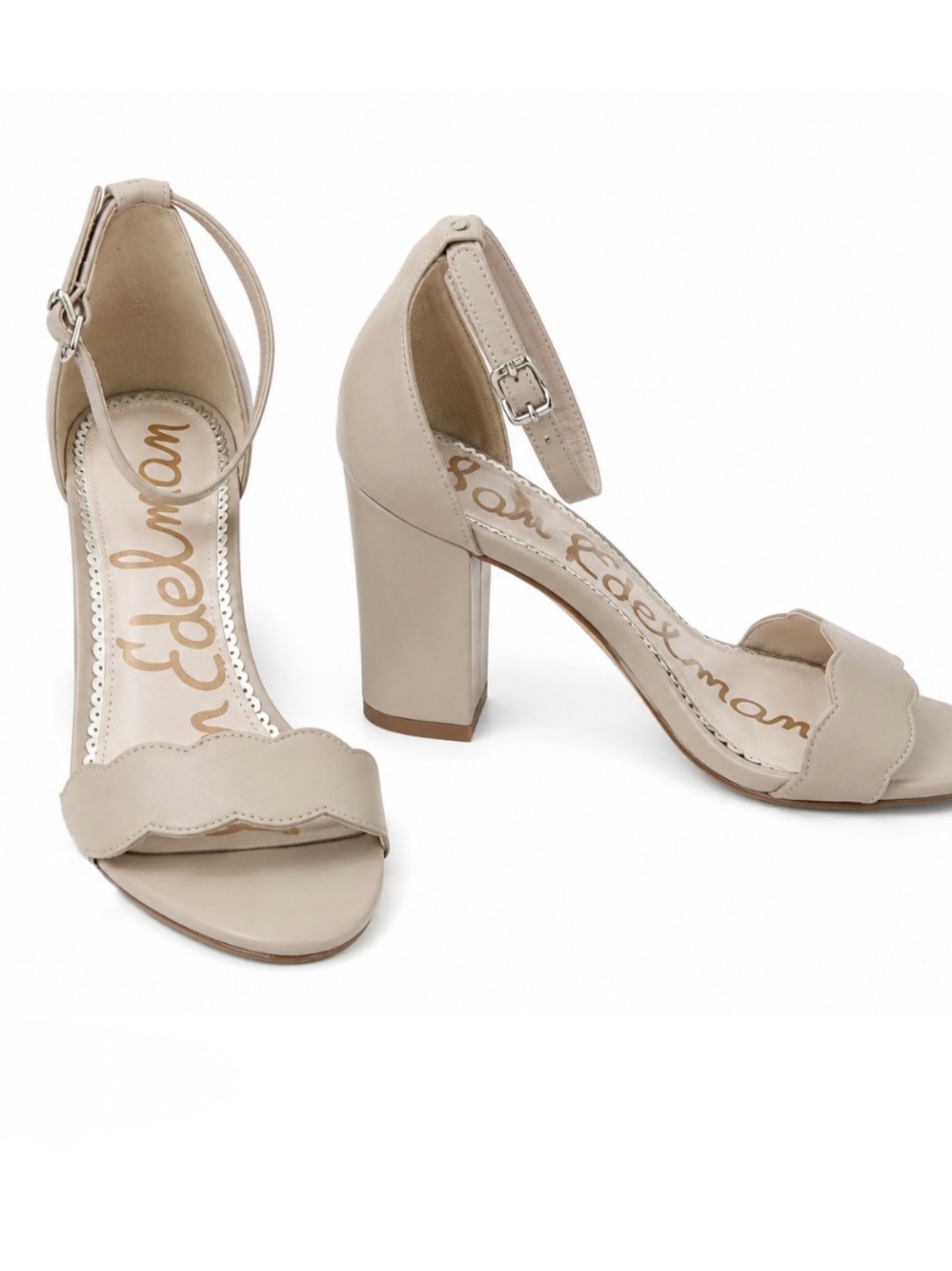 Sam Edelman Beige Scalloped Ankle Strap Block Heel Sandals - Size 8